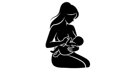 Silhouette of a loving mother breastfeeding her newborn baby.