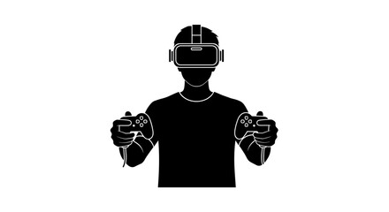 Silhouette of a person wearing a VR headset and holding controllers.