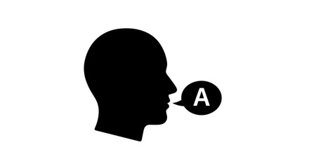 Silhouette of Head with Speech Bubble Containing Letter A.