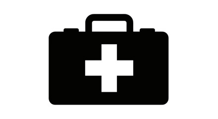 Simple black first aid kit icon with white cross.