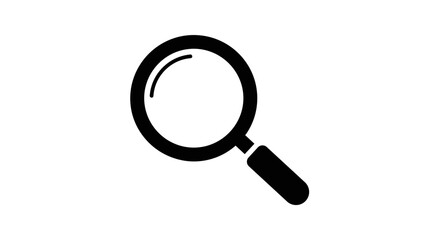 Simple black magnifying glass search icon isolated on a white background.