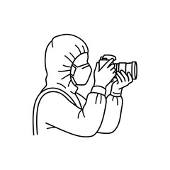 Engineer Using Control Panel Outline – Industrial Automation Operator Line Art Vector