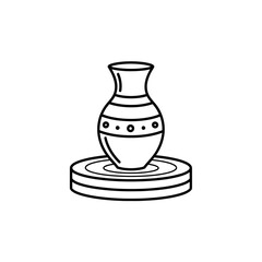 Pottery Wheel Outline Icon – Clay Vase Making Line Art Symbol Vector Illustration