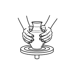Hands Shaping Clay on Pottery Wheel – Ceramic Crafting Outline Vector Illustration