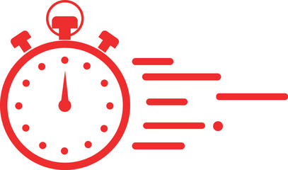 Red stopwatch icon with motion lines symbolizing speed and quickness
