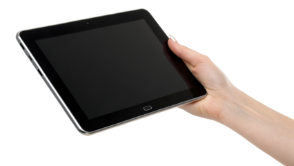 Hand Holding Tablet with Blank Screen - Isolated on White Background for Mockup