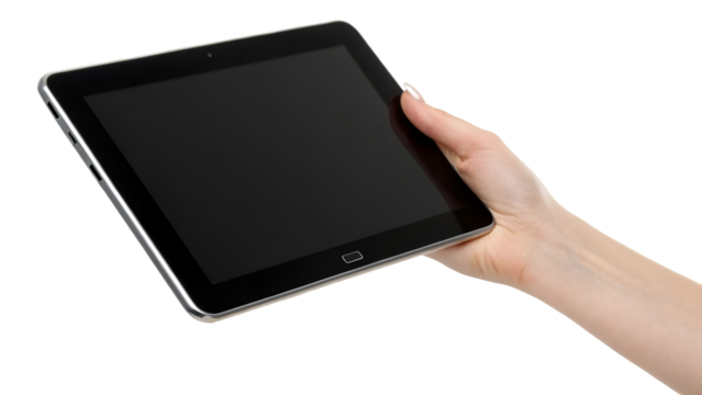 Hand Holding Tablet with Blank Screen - Isolated on White Background for Mockup
