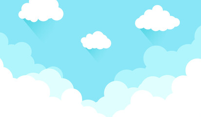 White cloud on high blue sky outdoor cartoon background vector flat design illustration.