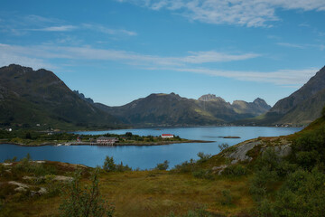 Fjord and village view in Norway