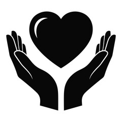 Obraz premium Cradling hands gently holding a dark heart shape silhouette