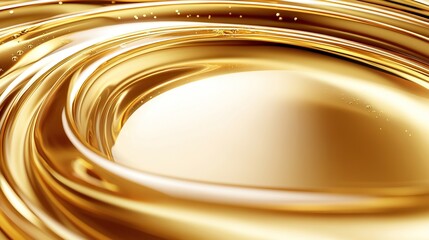 Abstract swirls of glossy, shimmering gold form a vortex-like composition, catching light and creating a luxurious effect.