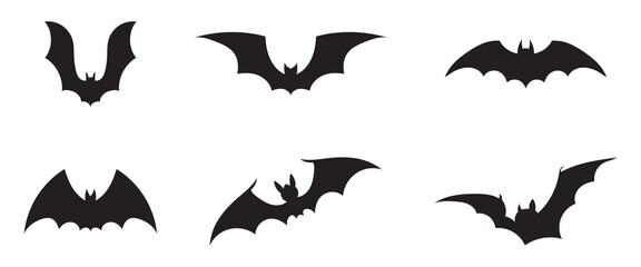 Halloween bat set, Collection of halloween bats silhouette vector on white background