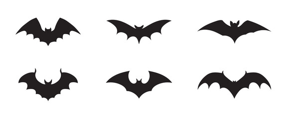 set of halloween bat silhouette vector on tranparent background