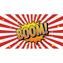 Yellow and orange BOOM word in a comic book style explosion.