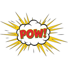 Comic book POW sound effect in a speech bubble.