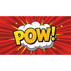 Comic book style POW exclamation with yellow and white colors on red background.
