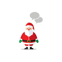 Festive Santa Claus cartoon character with speech bubbles.
