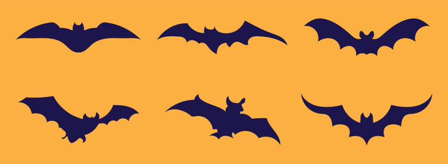 Black bat silhouettes pattern flying creatures white