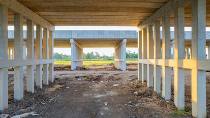 The structure of the newly completed expressway pillars, bridges and concrete