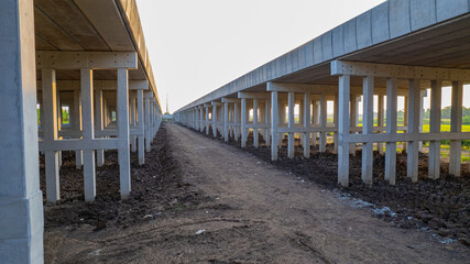 The structure of the newly completed expressway pillars, bridges and concrete