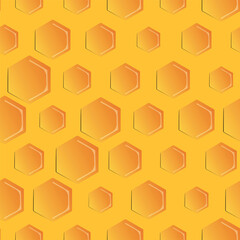Seamless hexagon pattern with honeycomb. Vector illustration, geometric texture. Design for invitation, cards, textile, fabric. Doodle style.