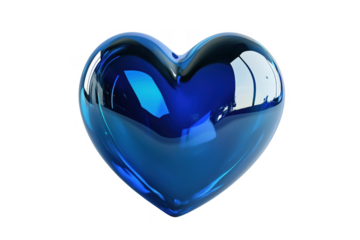 Glossy blue heart shape isolated on a transparent background
