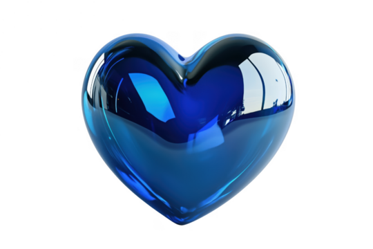 Glossy blue heart shape isolated on a transparent background