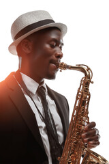 African american jazz musician playing saxophone