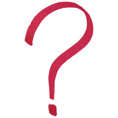 Red marker question mark hand drawn symbol with paper texture and uneven edges on