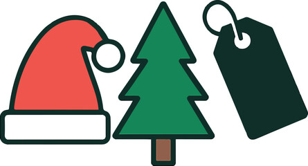 Minimalist Christmas Icons – Santa Hat, Tree, and Price Tag for Festive Design