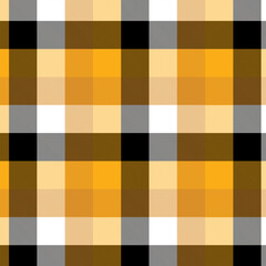 Seamless plaid vector pattern. Repeating crisscross tartan design with black and white stripes on a yellow background. Apparel textile print.