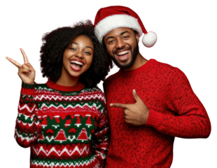 PNG Young couple wearing Christmas sweaters background christmas clothing.