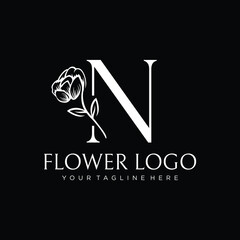 Letter N Rose Flower Logo Design Template Inspiration, Vector Illustration.