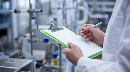 Scientist meticulously documenting lab results in modern research facility, ideal for healthcare, pharmaceutical, and biotech campaigns promoting innovation