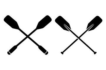 Crossed blue oars icon. Flat illustration of metal crossed oars icon vector design.