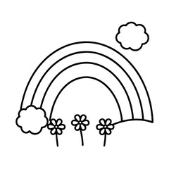 a rainbow arching over a field of flowers