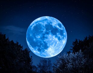 Fototapeta premium Majestic blue orb illuminates starry night above silhouetted trees