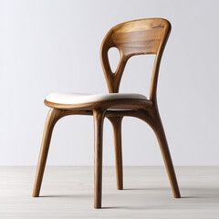 Elegant Wooden Chair: A minimalist, sculptural wooden chair, with its clean lines and organic form, embodies both functionality and artistry.