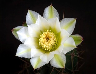 White Cactus Blossom Radiating Beauty and Intricate Details in a Dark Setting