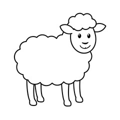 a sheep with fluffy wool and a happy smile outlin.