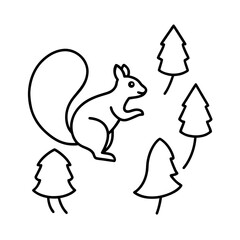 a squirrel jumping between trees outlined in fun