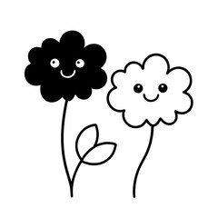 flowers with smiling clouds