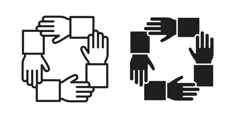 Teamwork icon pictogram template, Simple outline and filled style.