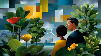 People interacting with clean energy. Generative AI