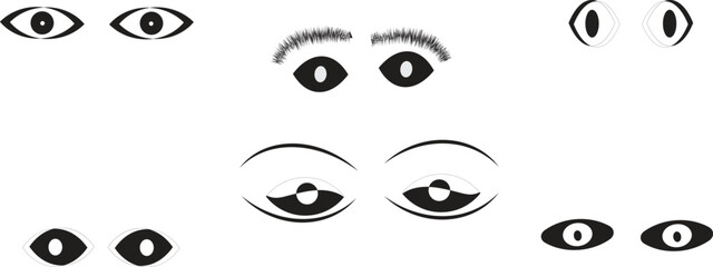  eyes set on isolated background. Black and white manga character, animation art style set