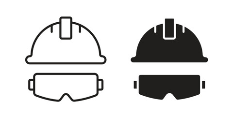 Safety helmet icon pictogram template, Simple outline and filled style.