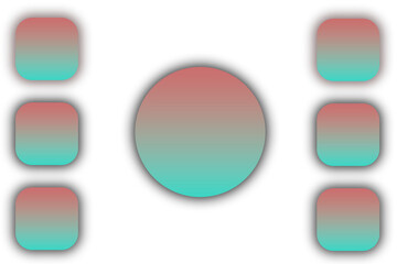 Central circular shape surrounded by rounded square elements, abstract gradient design