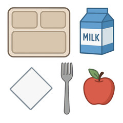 School lunch tray with milk apple napkin and fork