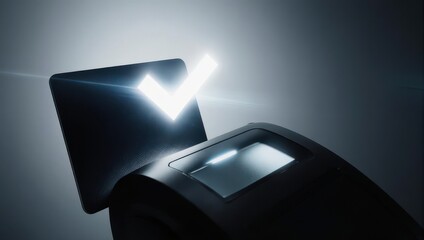 Modern Payment Terminal with Glowing Checkmark Symbolizing Successful Transaction.
