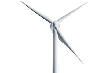 White wind turbine blades rotate isolated on a transparent background